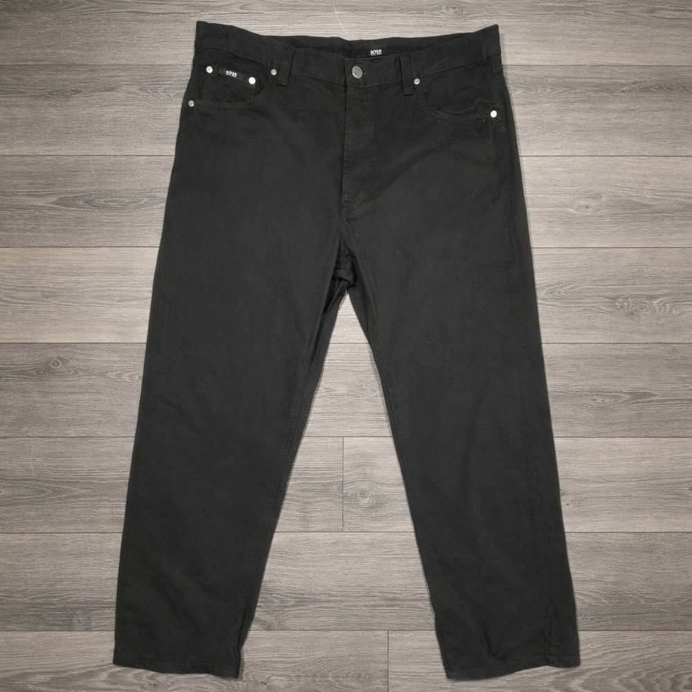 Hugo Boss Alabama Mens Black Cotton Pants 38x30 Made in Italy Straight Leg